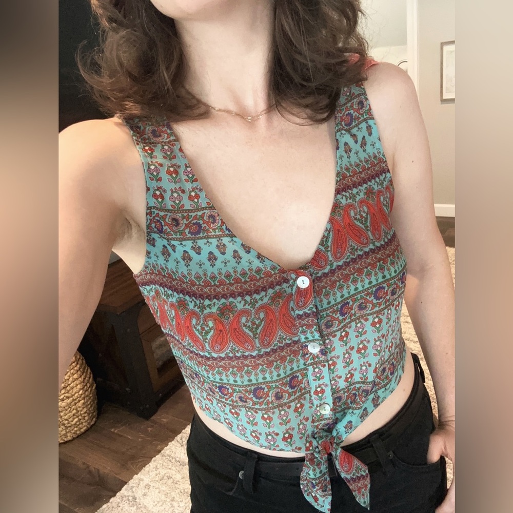 Show Me Your MuMu Floral Crop Top Size Small Tie Front